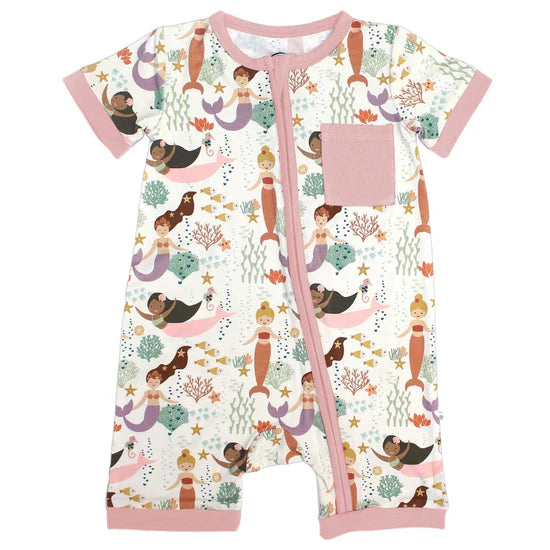 Making Waves Mermaids Bamboo Baby Shortie Romper