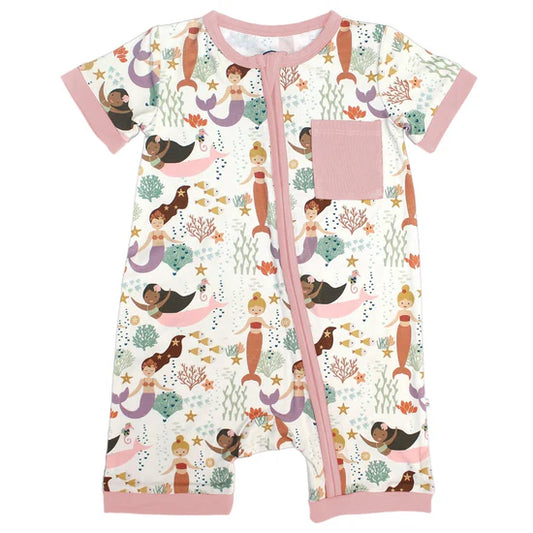 Making Waves Mermaids Bamboo Baby Shortie Romper