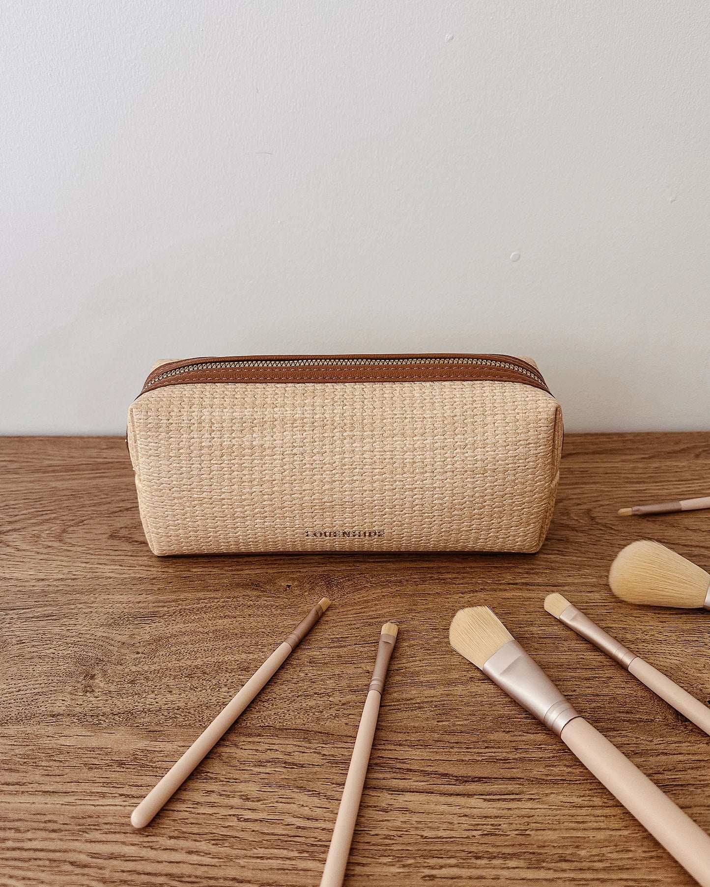 Brianna Makeup Bag with Brushes - Natural Tan