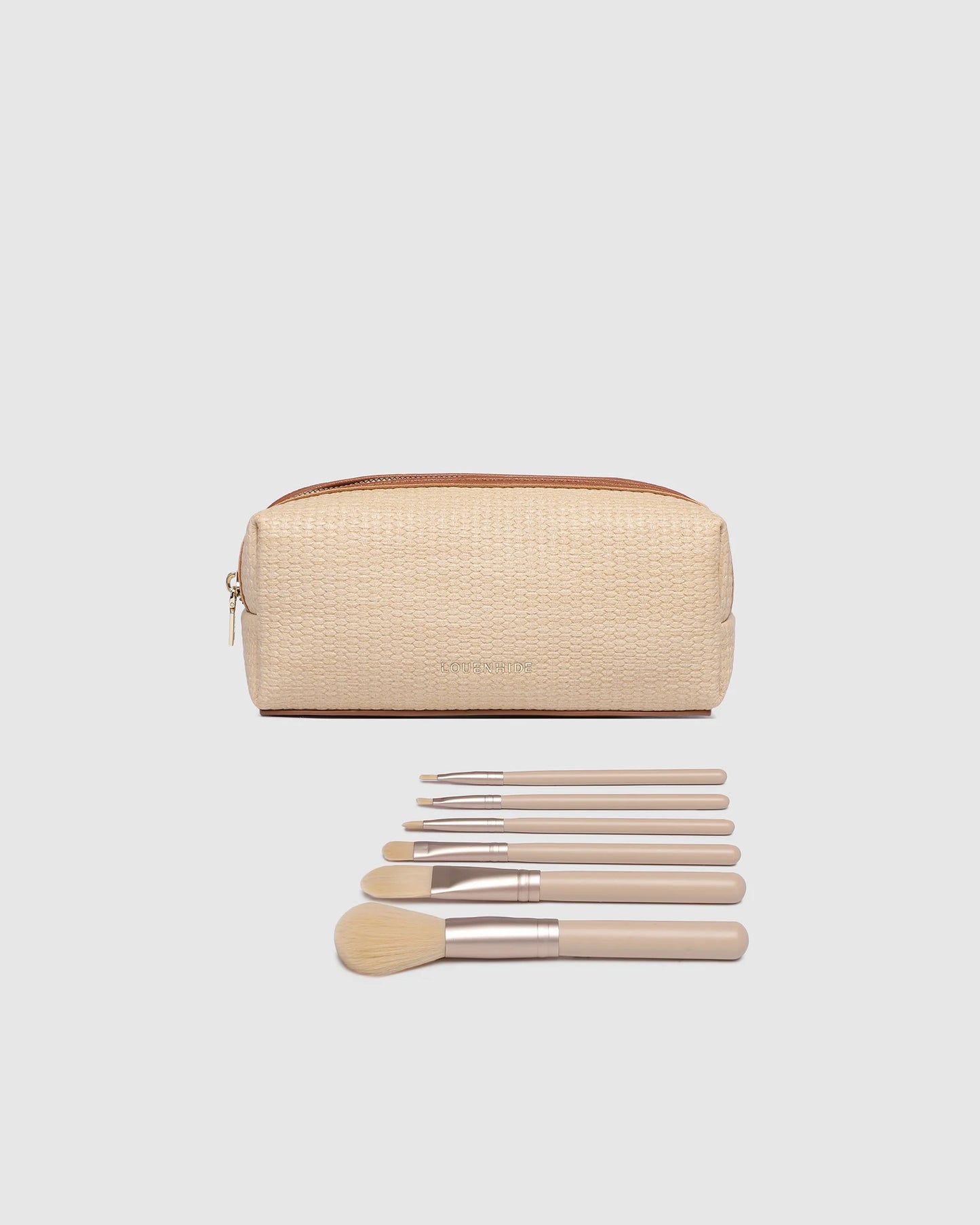 Brianna Makeup Bag with Brushes - Natural Tan