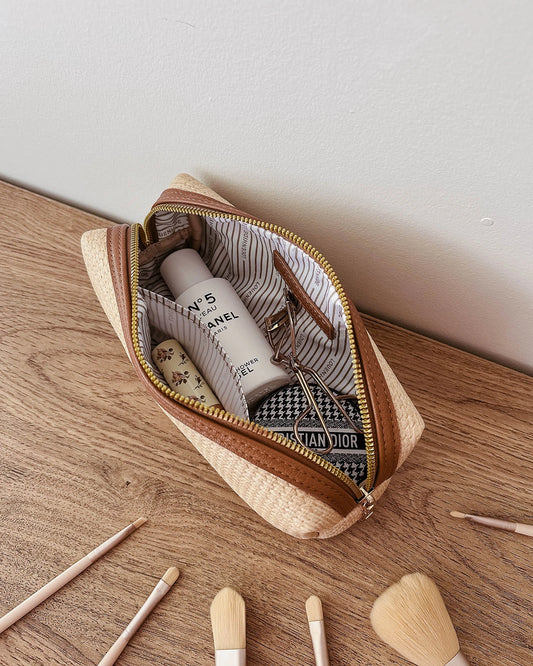 Brianna Makeup Bag with Brushes - Natural Tan
