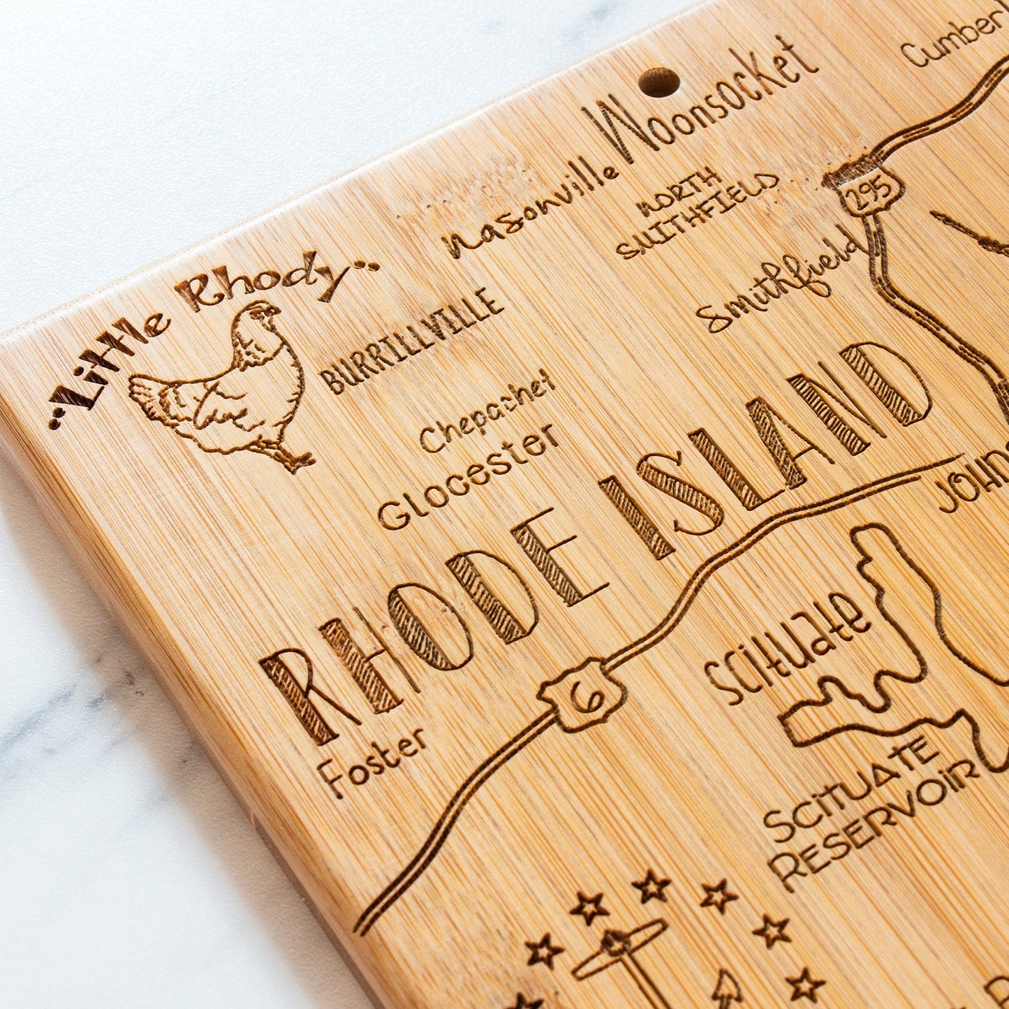 Rhode Island State Shaped Bamboo Serving and Cutting Board