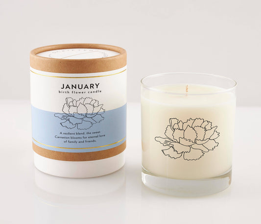 January Birth Flower Soy Candle in Reusable Rocks Glass