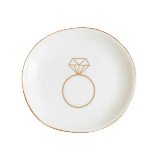 Engagement Ring Jewelry Dish - White and Gold Foil - 4"