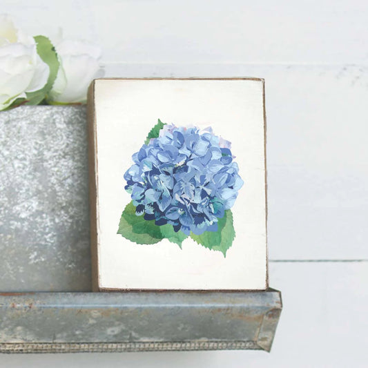 Blue Hydrangea Decorative Wooden Block
