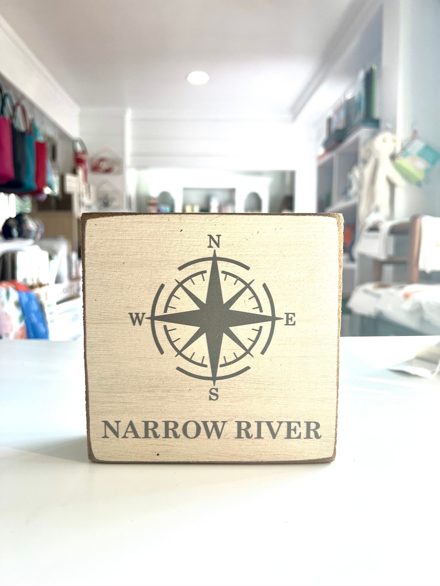 Wooden Block narrow river compass