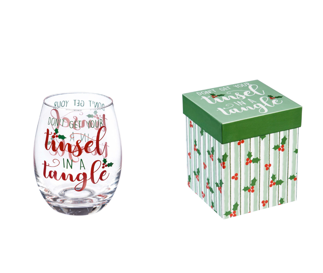 Don't Get Your Tinsel in a Tangle Stemless Wine Glass