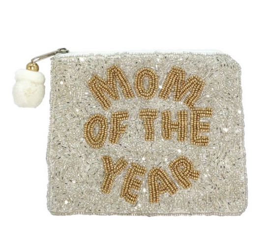 Mom of The Year Beaded Coin Pouch