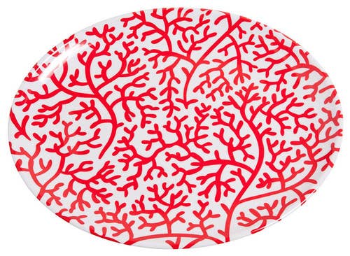 16" Red Coral Melamine Oval Platter