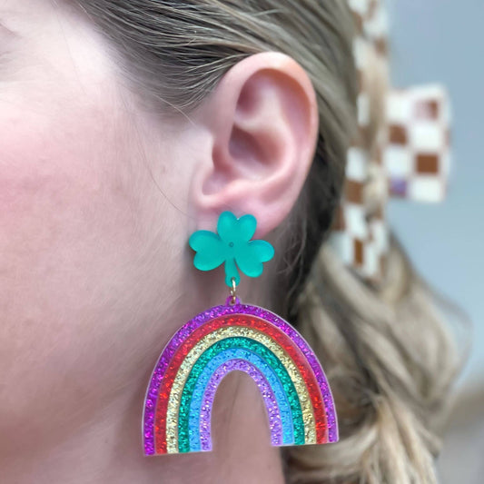 Acrylic Glitter Rainbow Dangle Earrings
