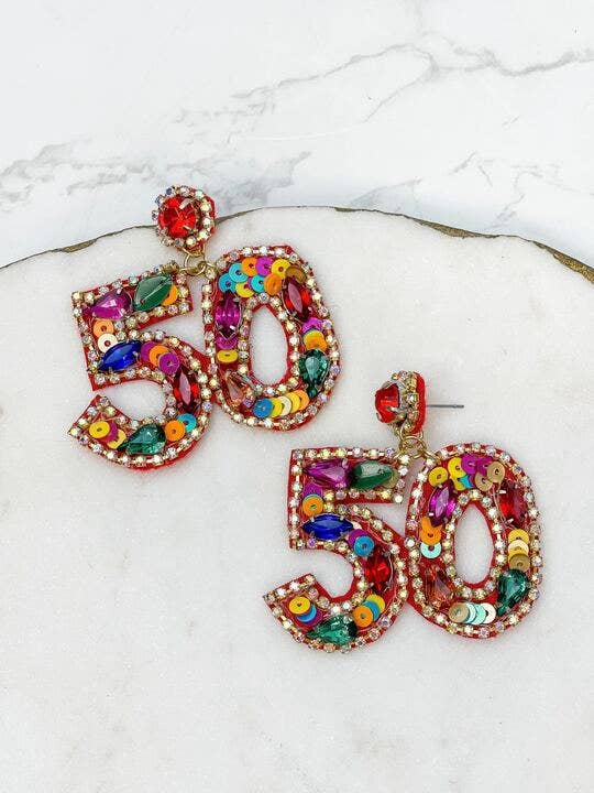 '50' Birthday Celebration Rhinestone Drop Earrings