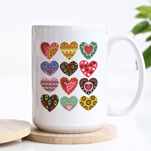 Patchwork Hearts  Boho Retro Valentine's Day Ceramic Mug