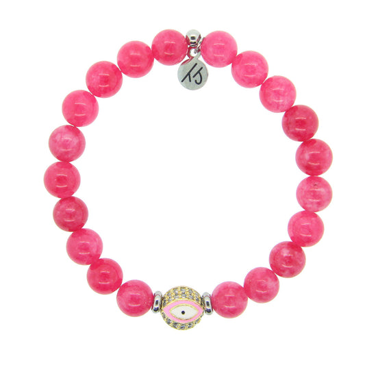 Evil Eye Bead with Fuscia Jade Gemstones Bracelet