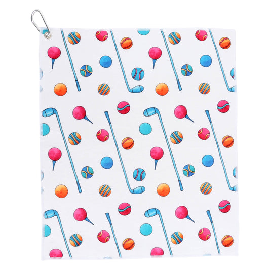 Colorful Golf Balls and Golf Clubs Golf Towel