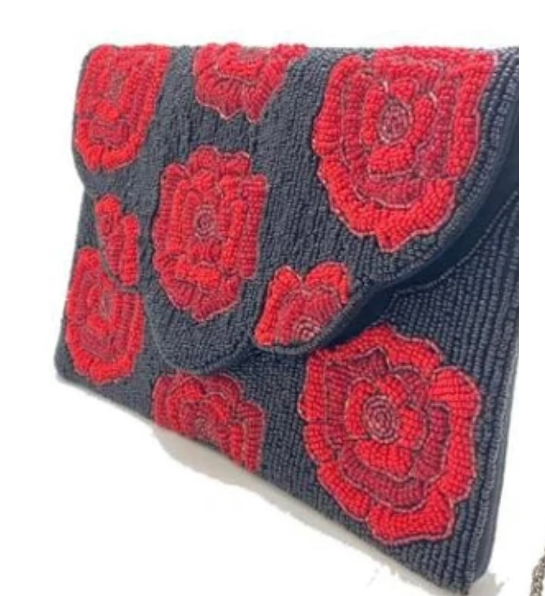 Red Rose Black Beaded Clutch