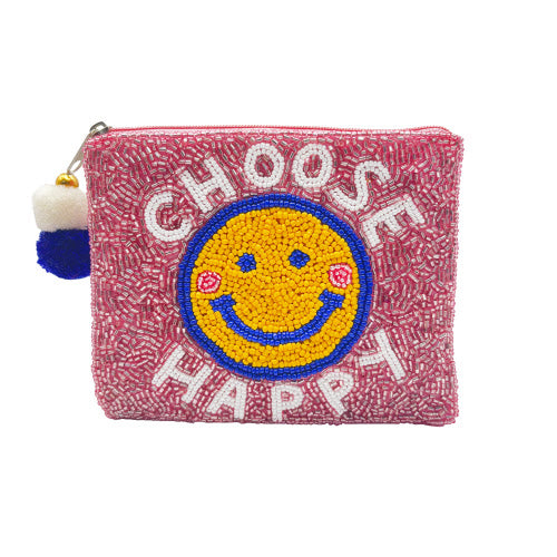 Choose Happy Beaded Coin Pouch
