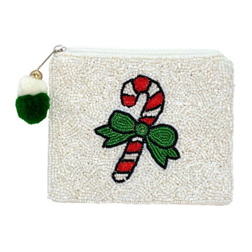 Candy Cane Beaded Coin Pouch