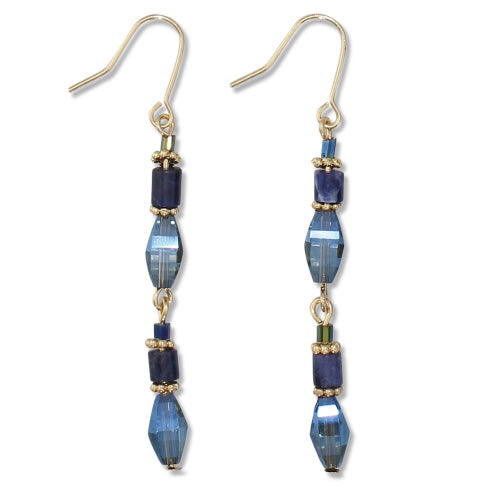 Gold & Blue Faceted Bead Earrings